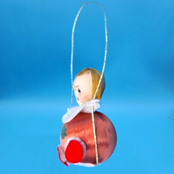 Vintage 1960s Satin Ball Angel Ornament Foil Wings Spun Cotton Composite Face v4 - Picture 4 of 9